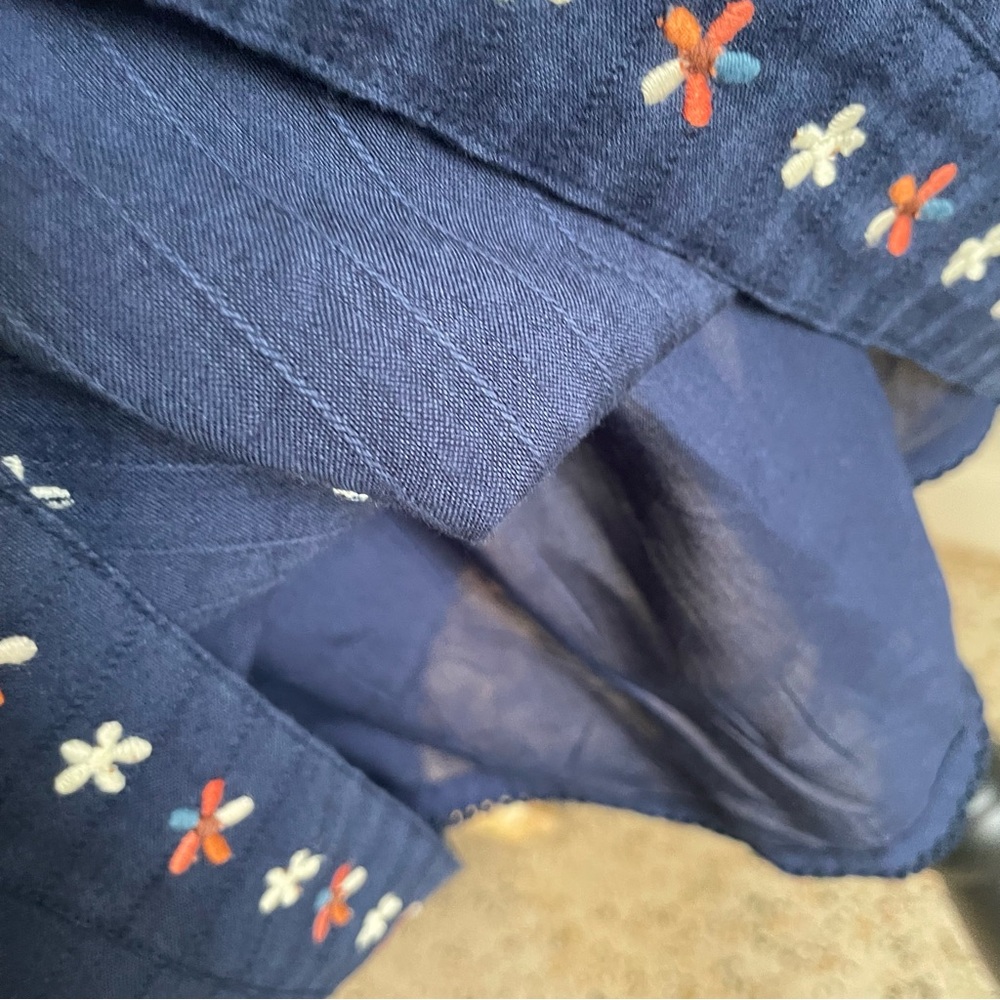 ANTHROPOLOGIE Blue Embroidered Dress with Flutter Sleeves. Lined. Pockets. Sm - Picture 6 of 13